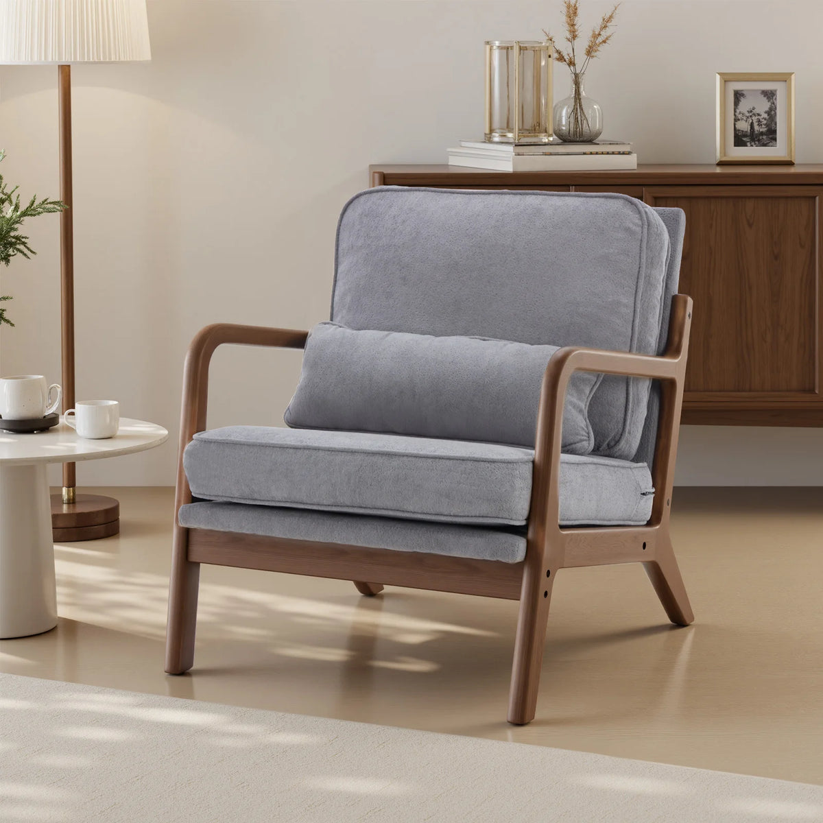 JHK Mid Century Modern Wooden Accent Chair With Arms