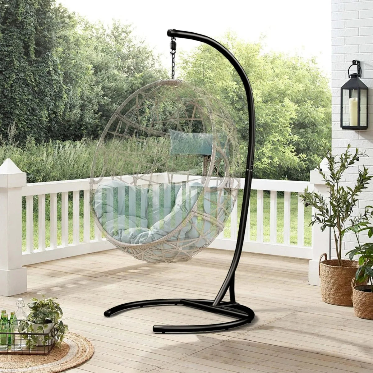 Heavy Duty Hammock Chair Stand With C-Frame And 360 Degree Rotation Supports Up To 300 Lbs For Indoor Outdoor Use