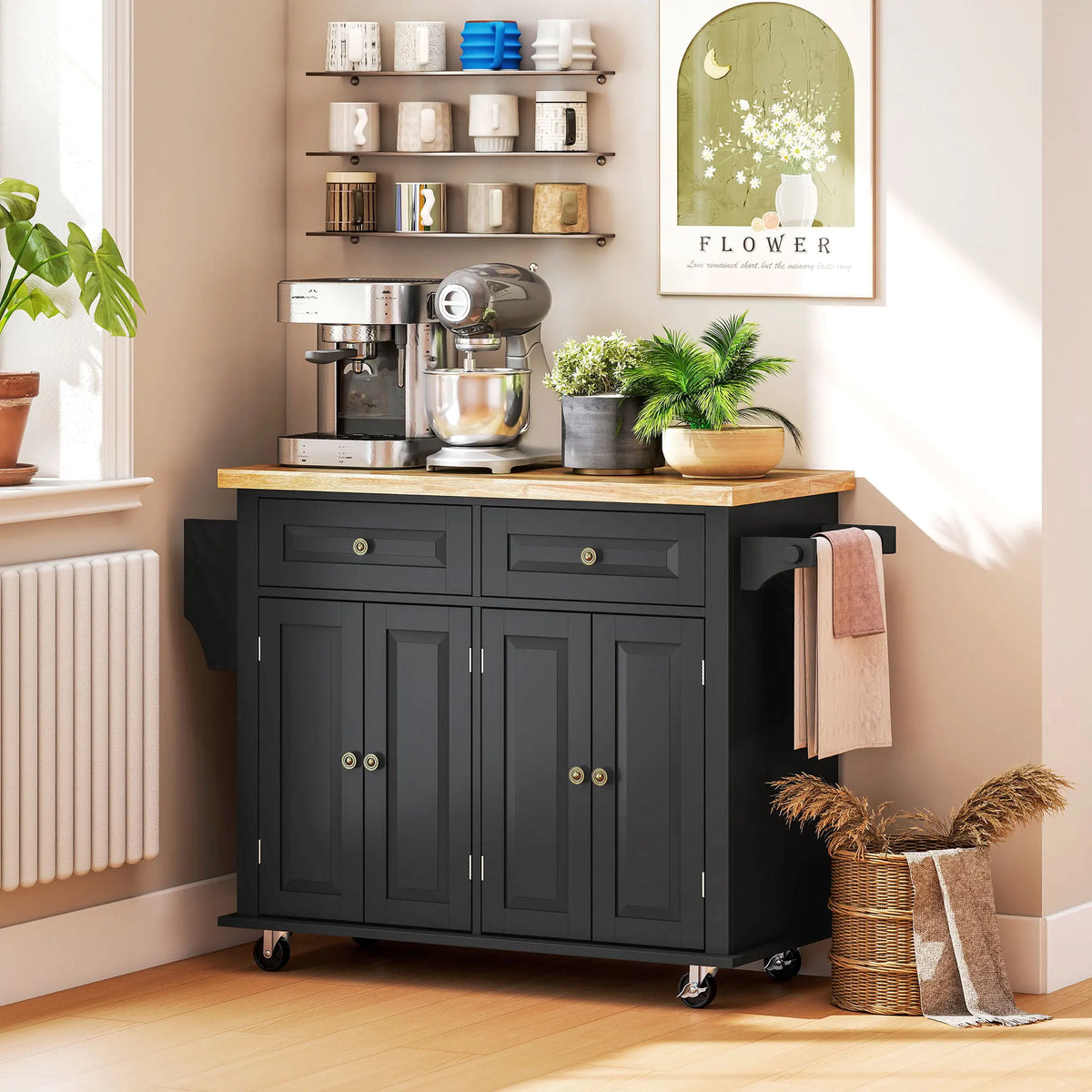 HOMCOM Mobile Kitchen Island Cart With Storage Cabinets And Drawers