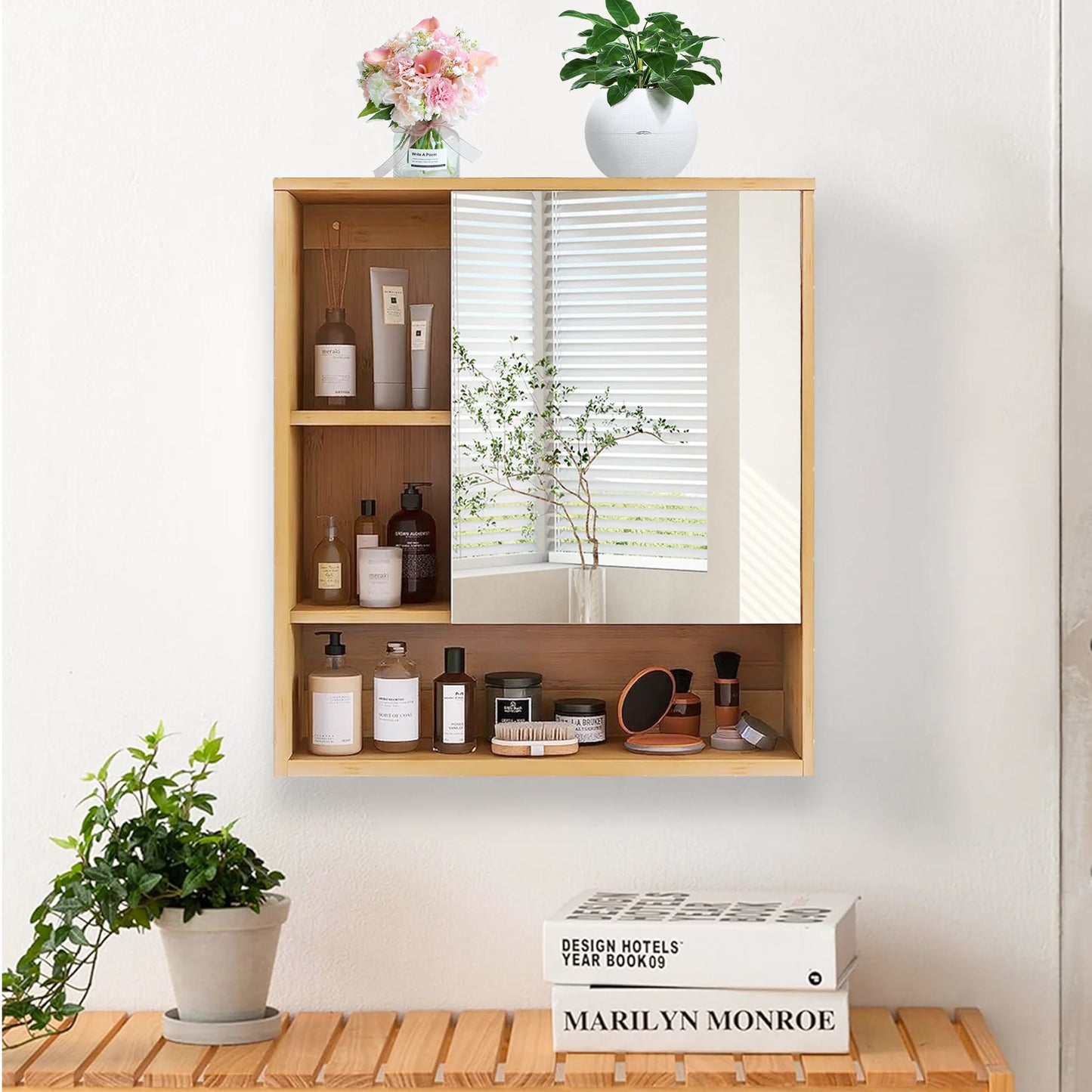Wisfor Wall Mounted Bamboo Medicine Cabinet With Mirror