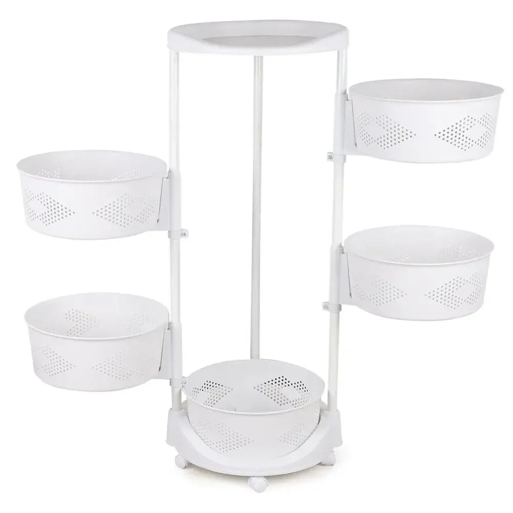 5 Tier Rotating Kitchen Organizer Rack With Wheels For Fruit Vegetables