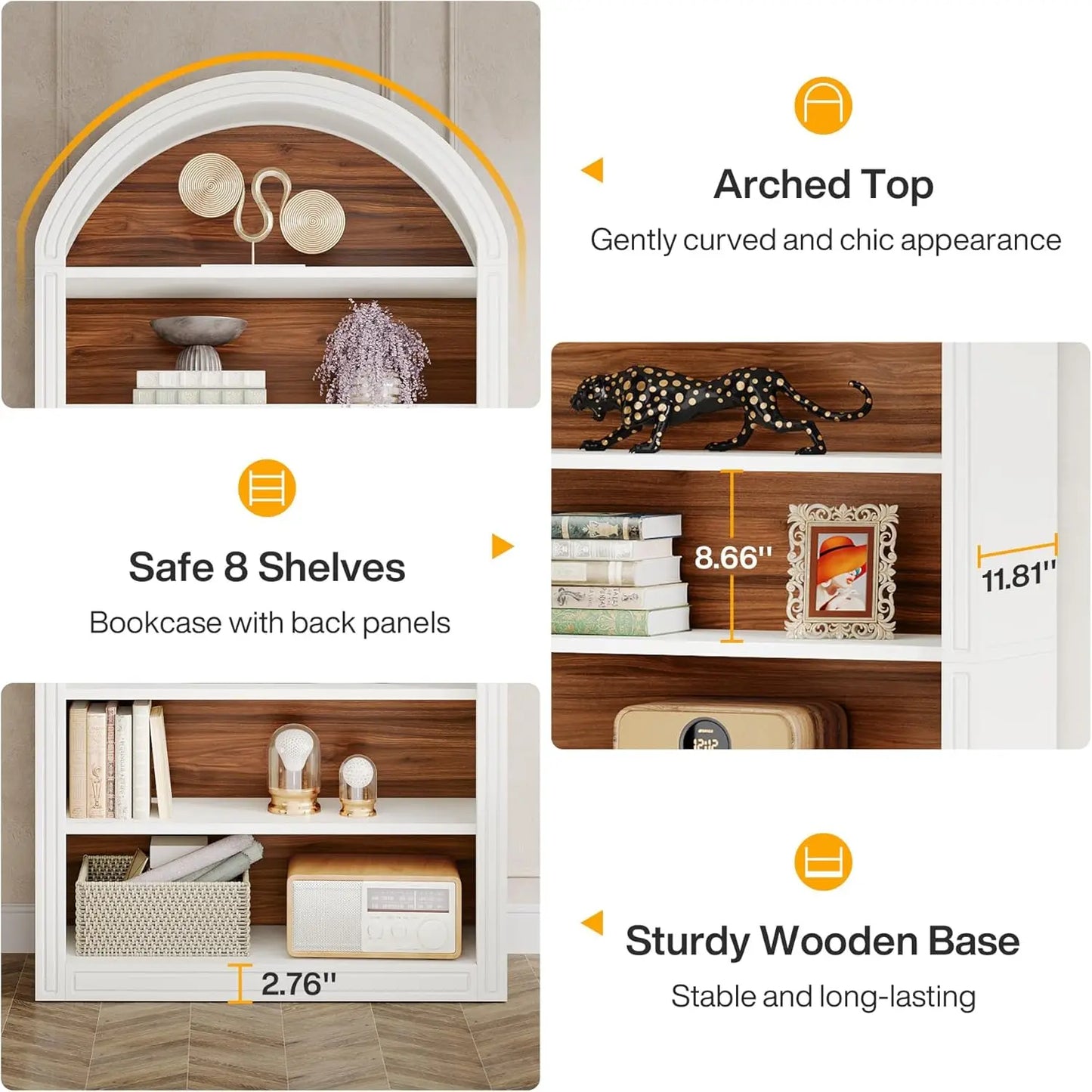 Little Tree Modern Arched 8 Tier Bookcase With Storage