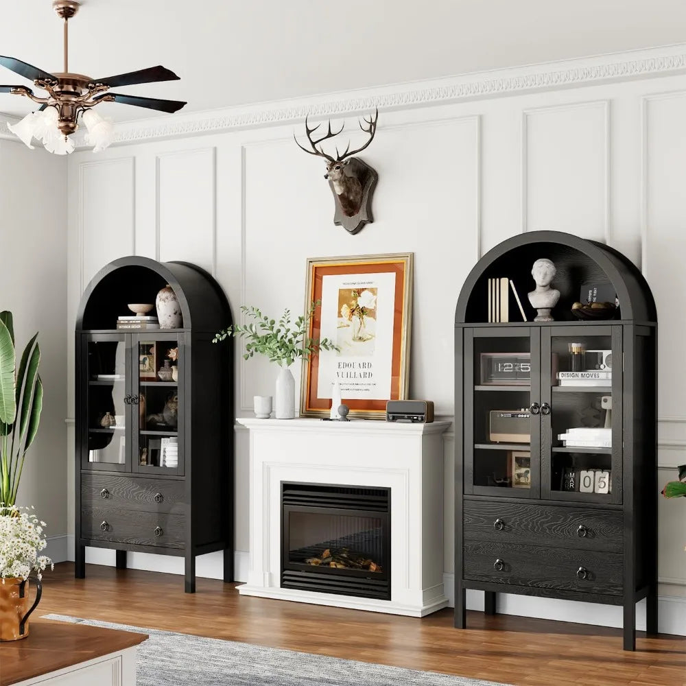 Arched Wooden Pantry Cabinet With Doors And Adjustable Shelf