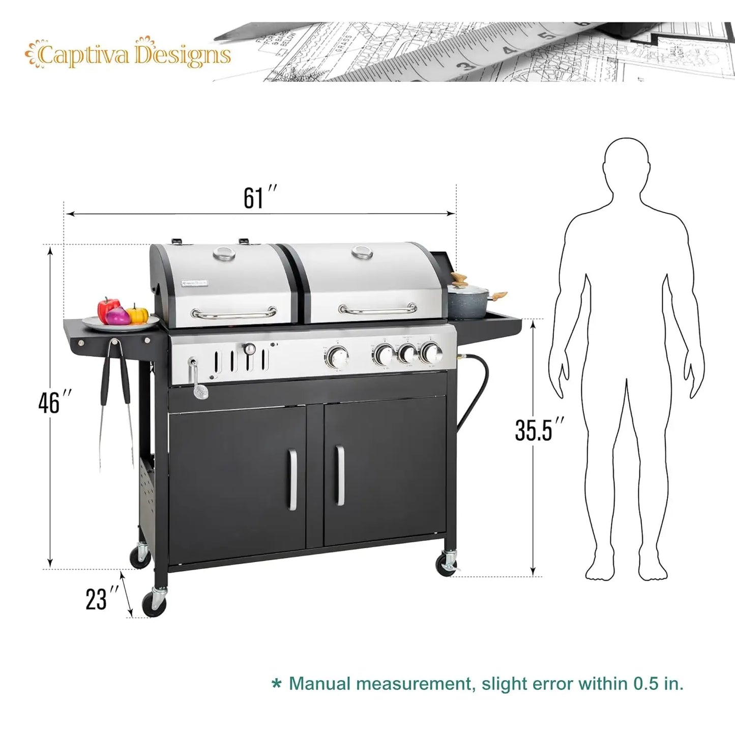 Propane And Charcoal Dual Fuel Grill Combo With Side Burner