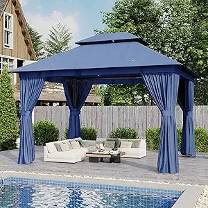 XMSJ Weatherproof Outdoor Gazebo Canopy With Double Roofs AllSeason MosquitoNetPro