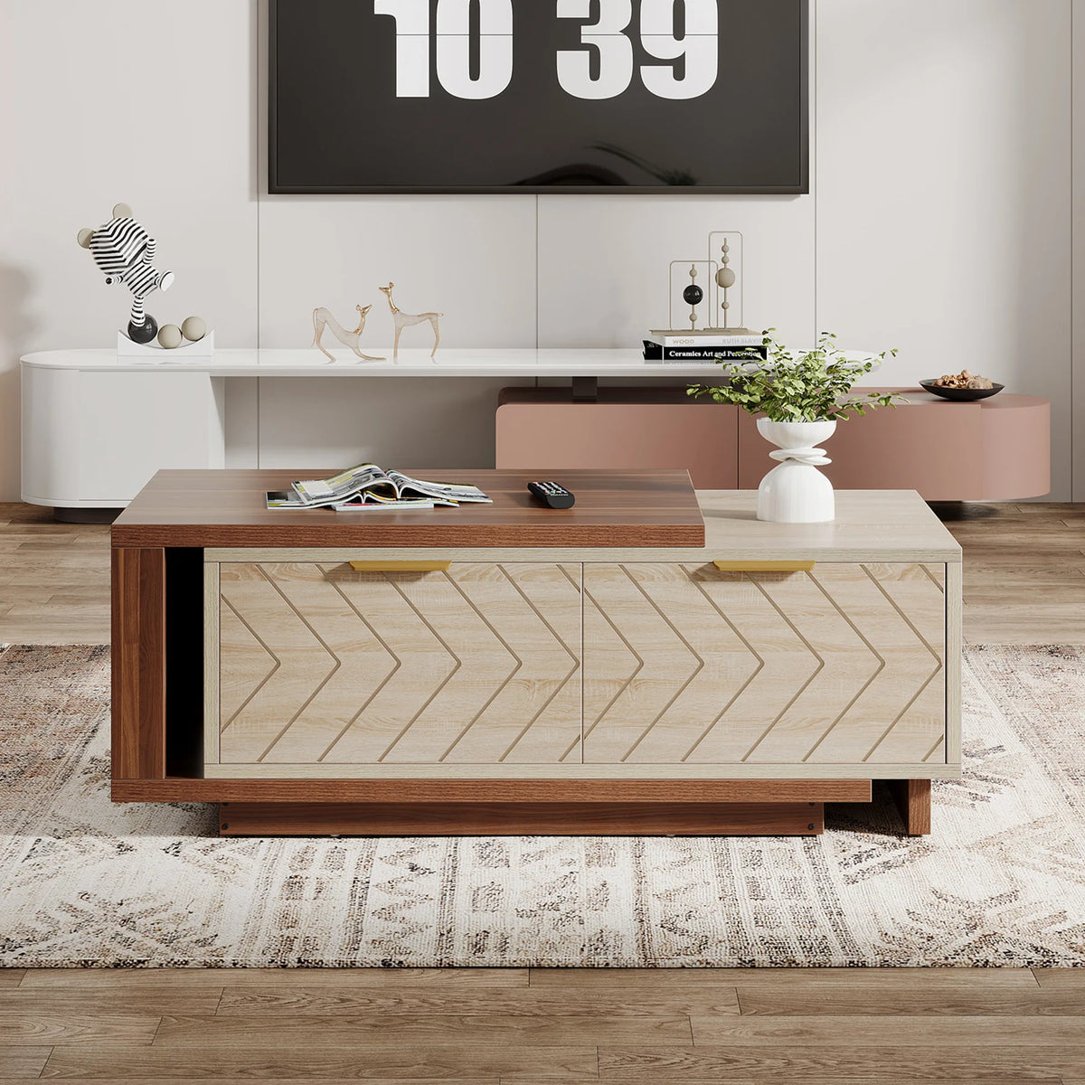 Tribesigns Adjustable Reversible Wood Coffee Table With Storage Drawers