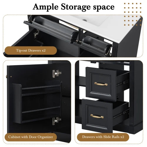 Bathroom Vanity Cabinet With Ceramic Sink Soft Close Drawers