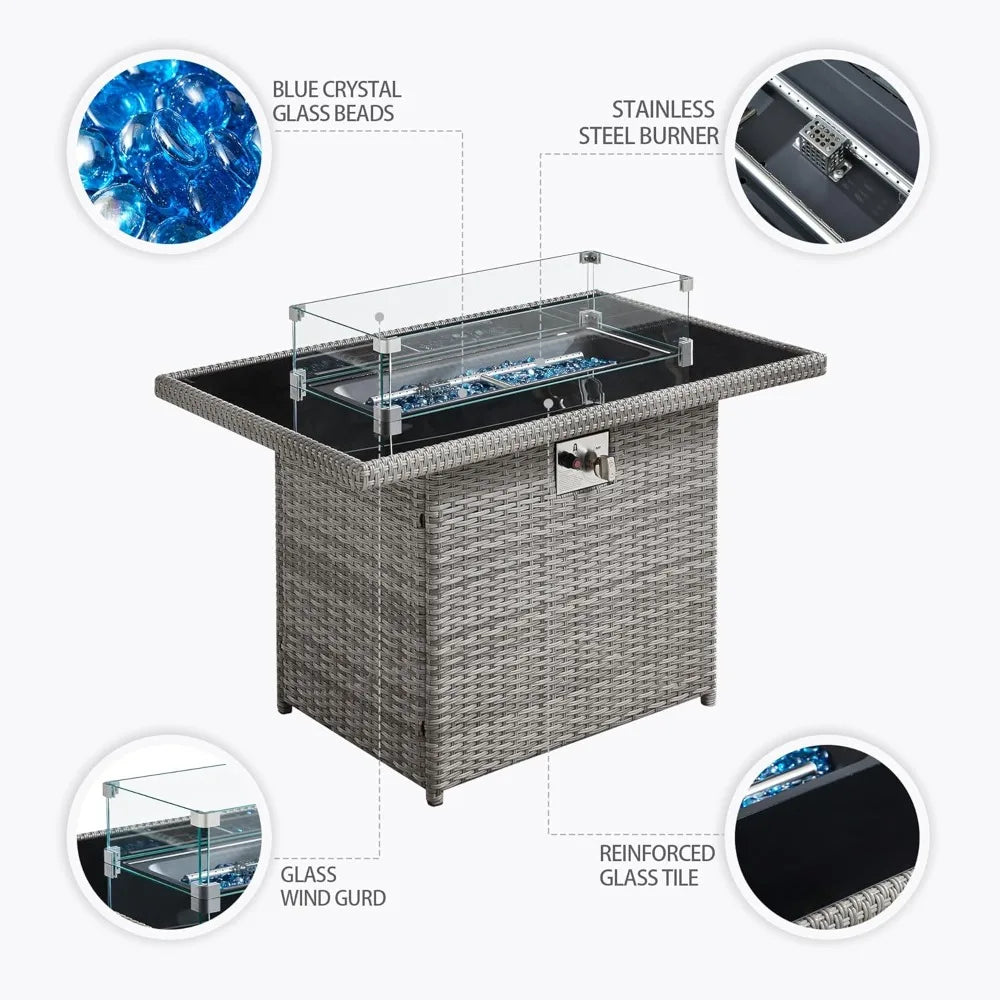 Outdoor PE Rattan Patio Set With Fire Pit Table