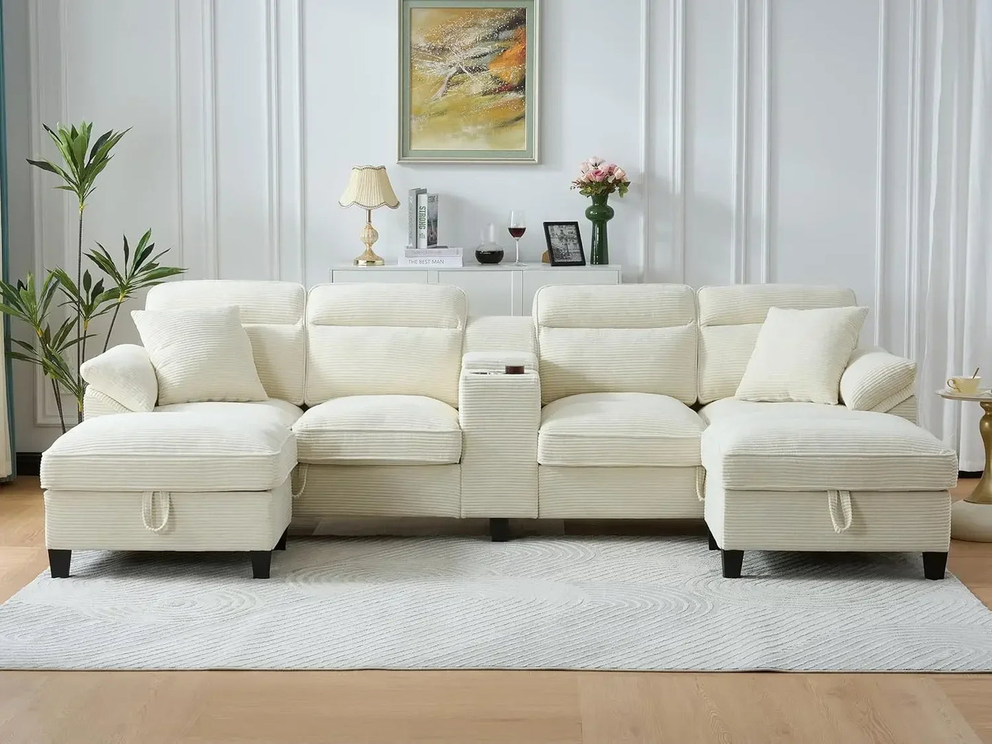 Guangbai U Shaped Cloud Couch Sectional Corduroy Sofa Modern