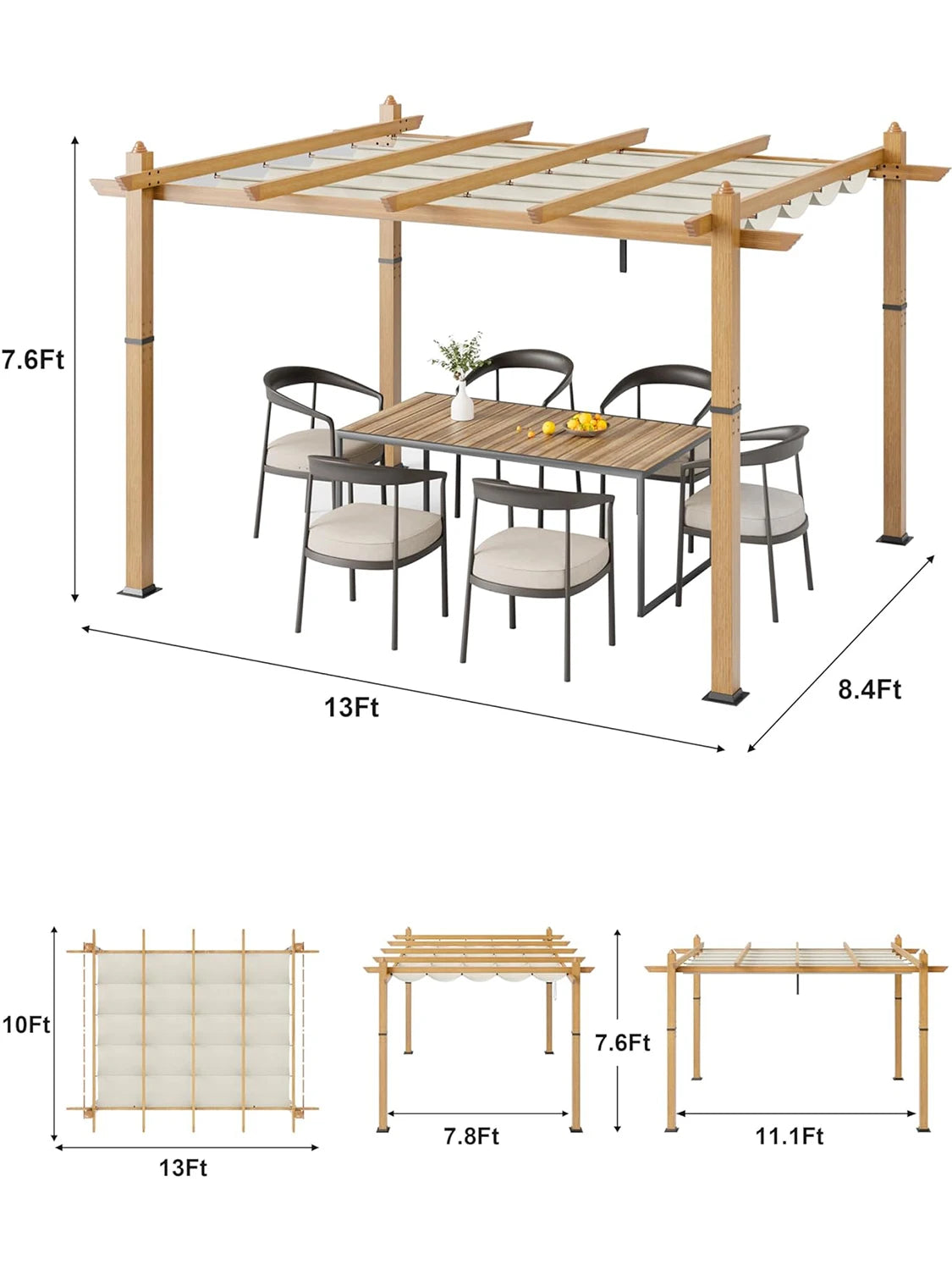 HiMISS Outdoor Pergola With Retractable Canopy Faux Wood Gazebo