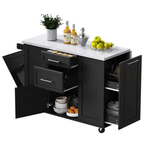 Kitchen Island With Storage Tilt Bin Cabinet And Pull Out Cabinet