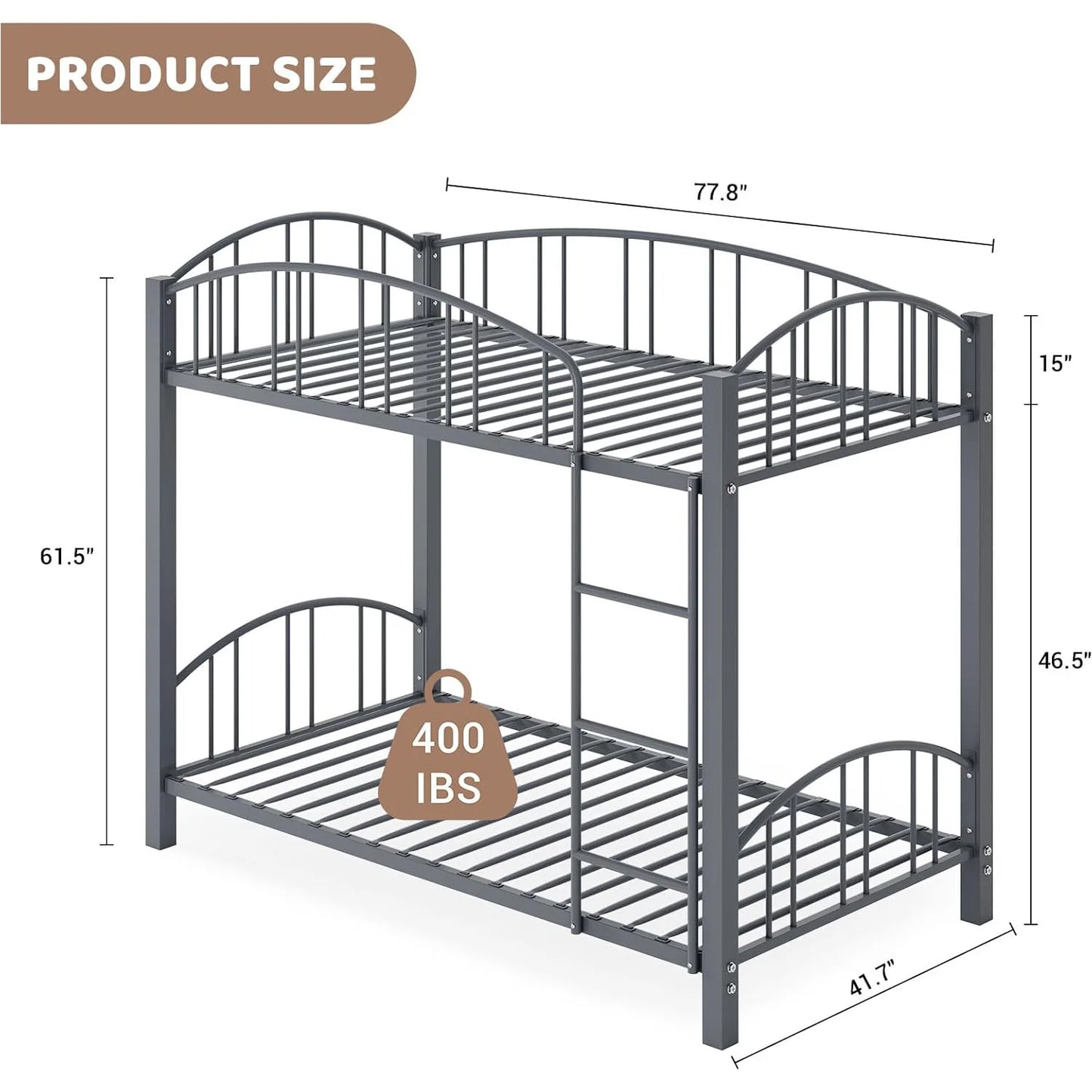 Acekool Metal Loft Bed With Heightened Safety Guardrail And Ladder
