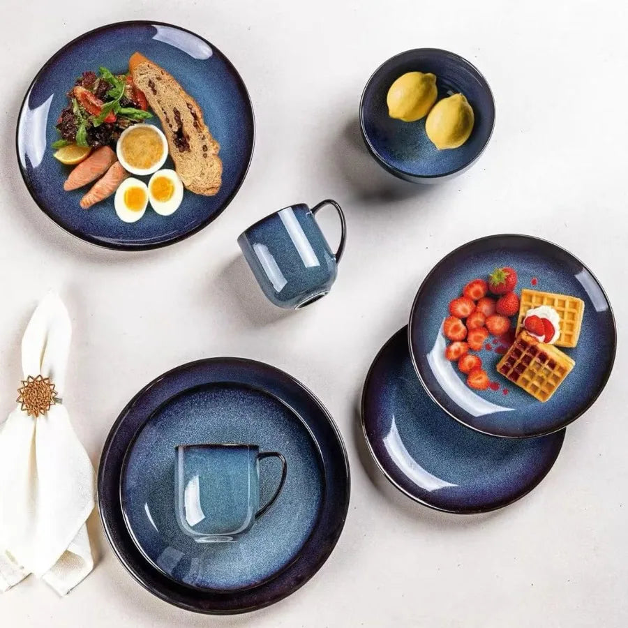 416 Piece Reactive Glaze Ceramic Dinnerware Set Mugs Dishwasher Safe