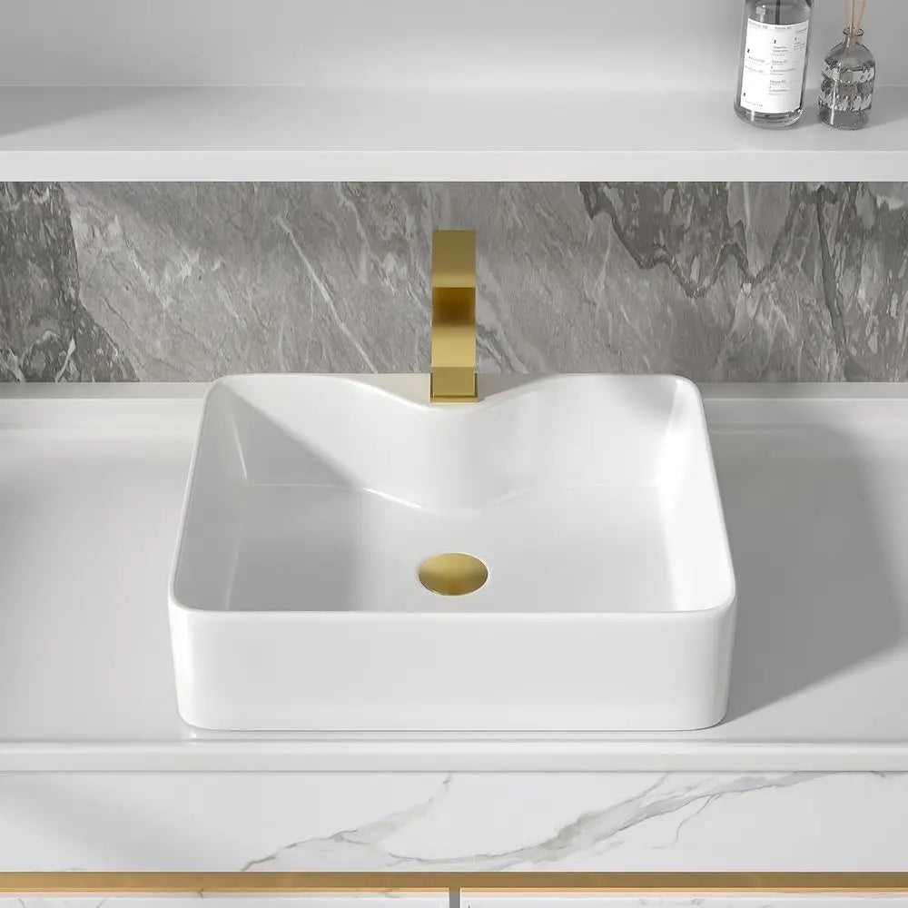 Rectangular Porcelain Vessel Sink With Faucet And Pop Up Drain