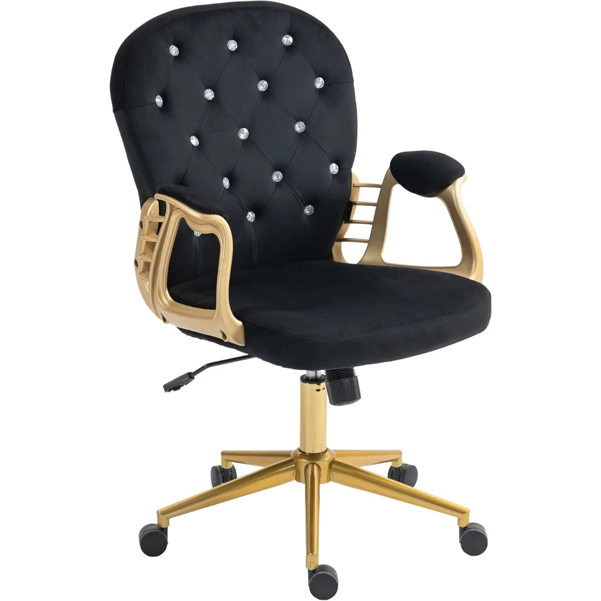 Aplus Velvet Office Chair With Metal Legs Tufted Arms Swivel