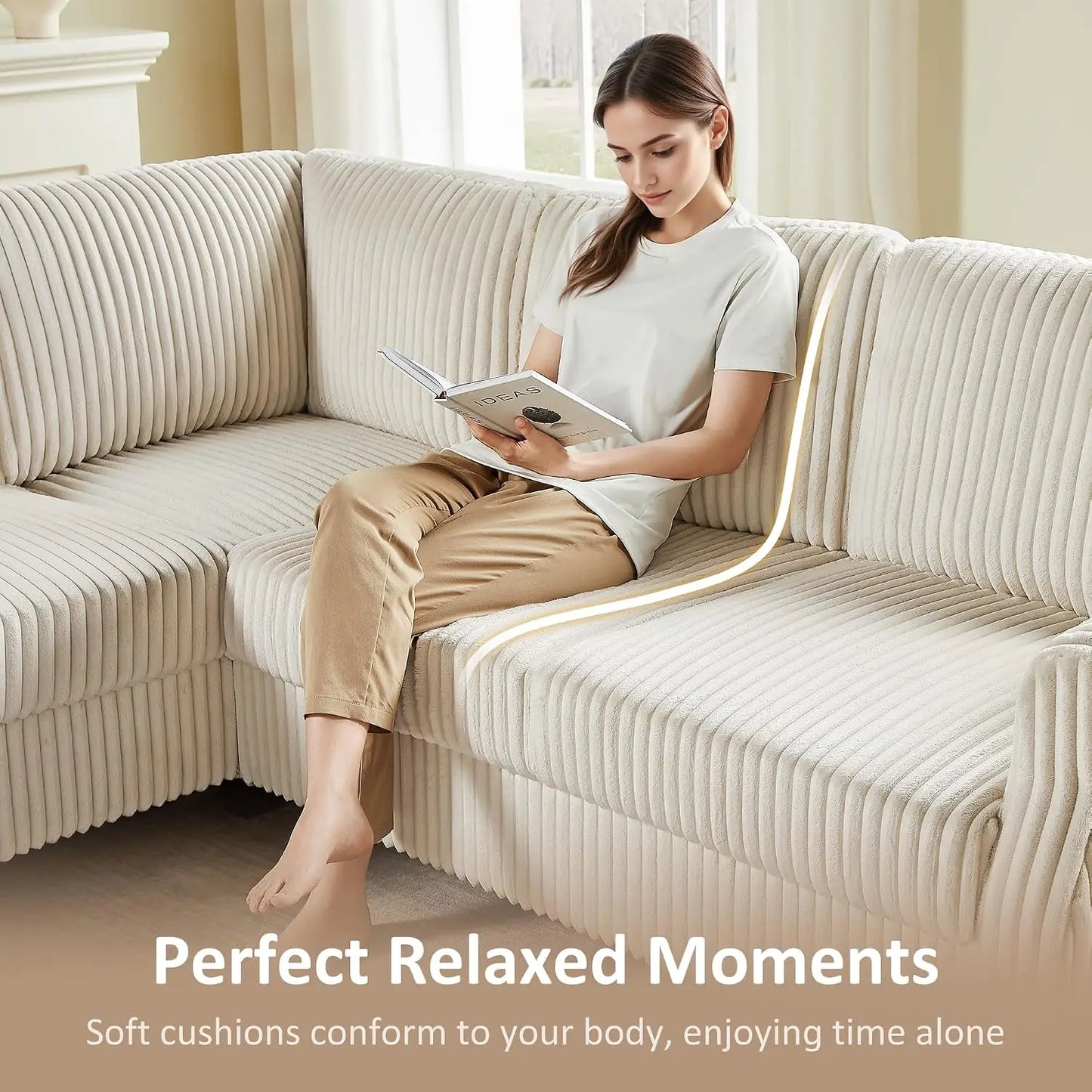 Cloud Comfort V Shaped Sectional Sofa With Storage Ottoman