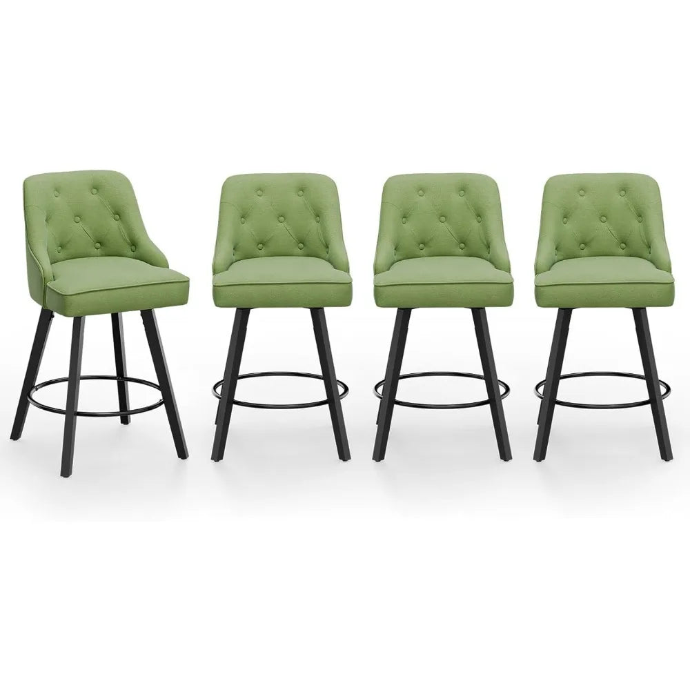 Swivel Linen Bar Stools With Back Counter Height Set 2