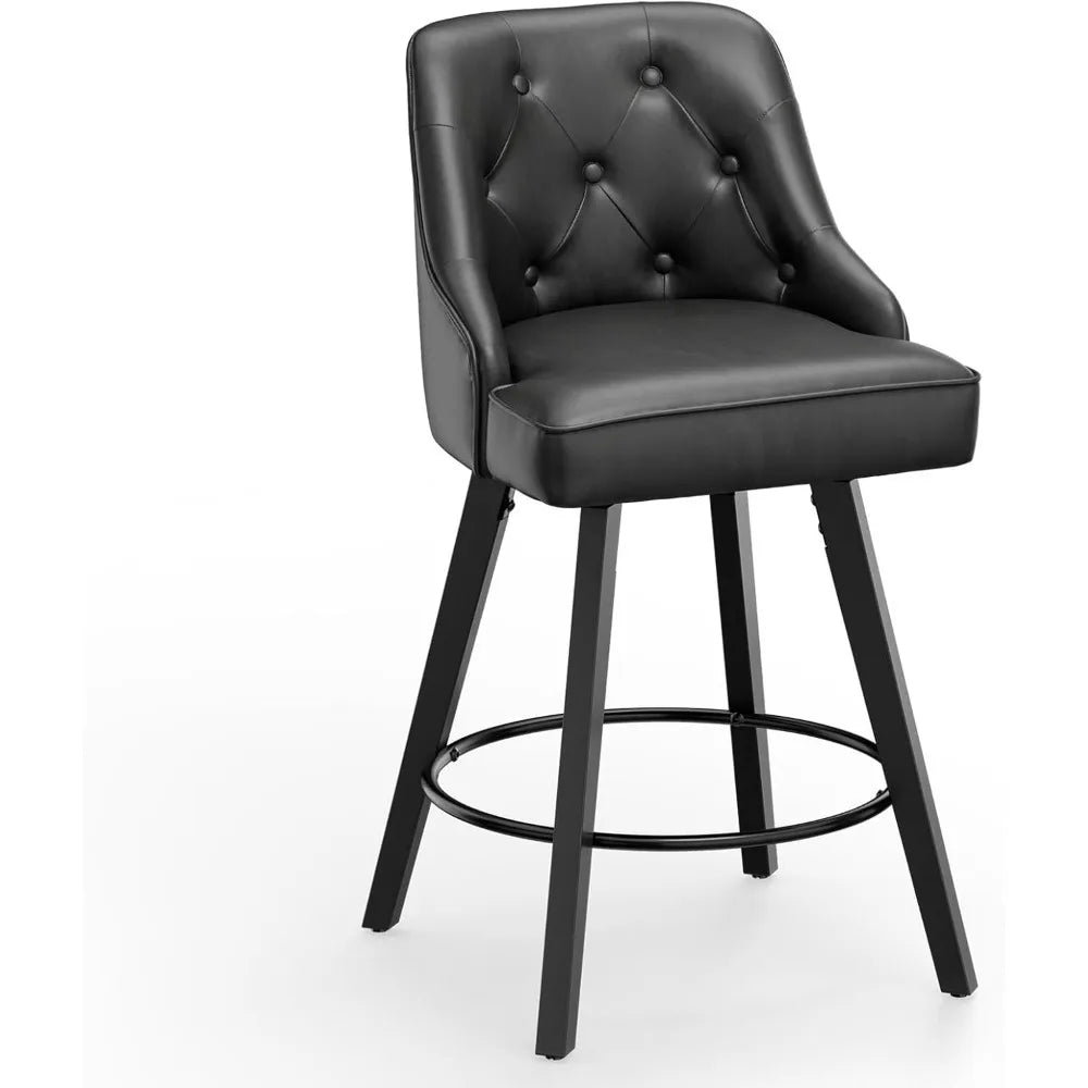 Swivel Linen Bar Stools With Back Counter Height Set 2