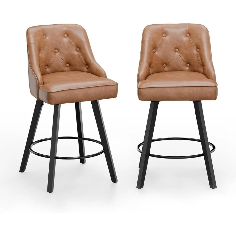 Swivel Linen Bar Stools With Back Counter Height Set 2