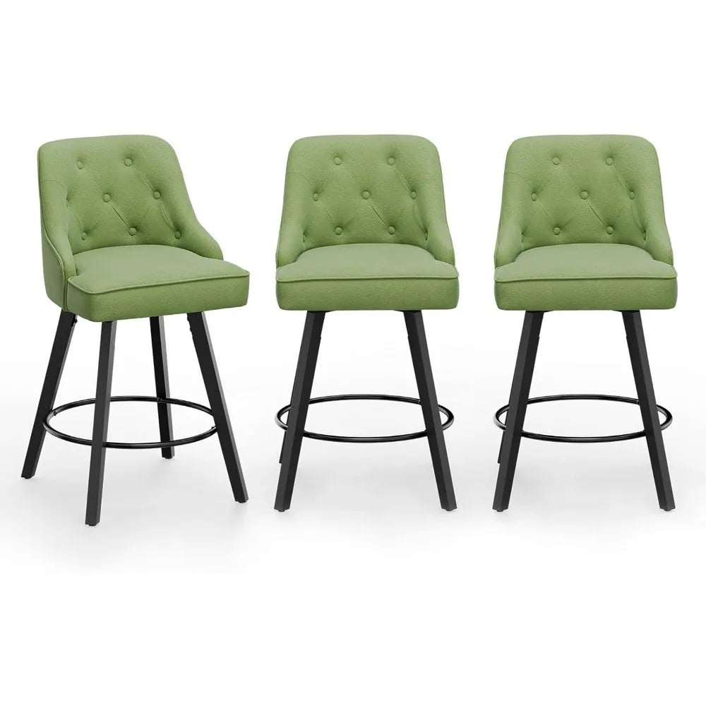 Swivel Linen Bar Stools With Back Counter Height Set 2
