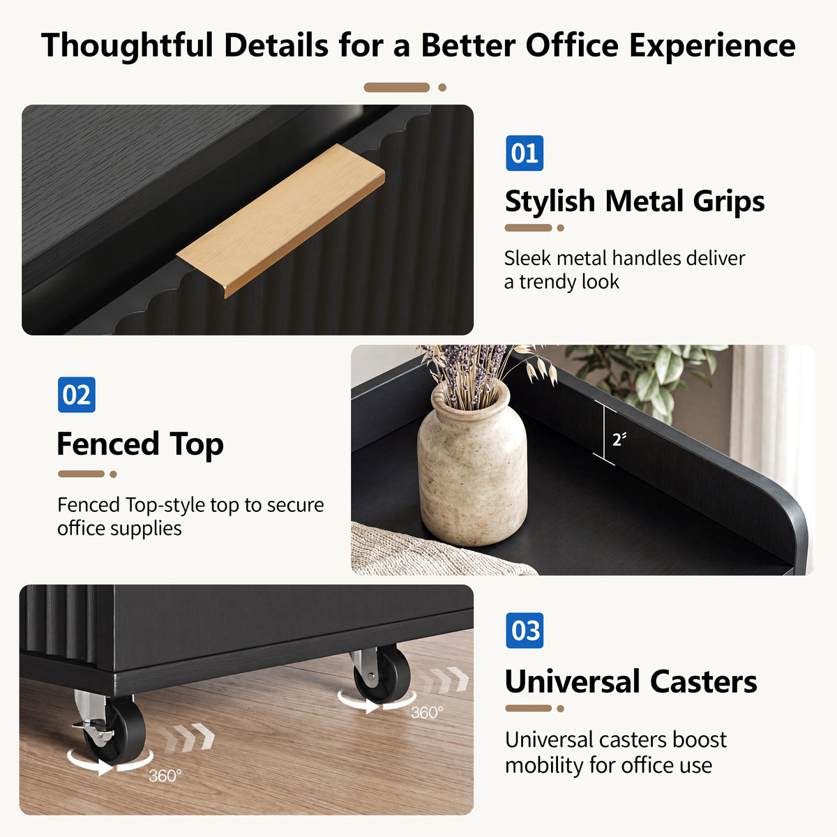 Mobile Office Filing Cabinet With Charging Station And Open Shelf