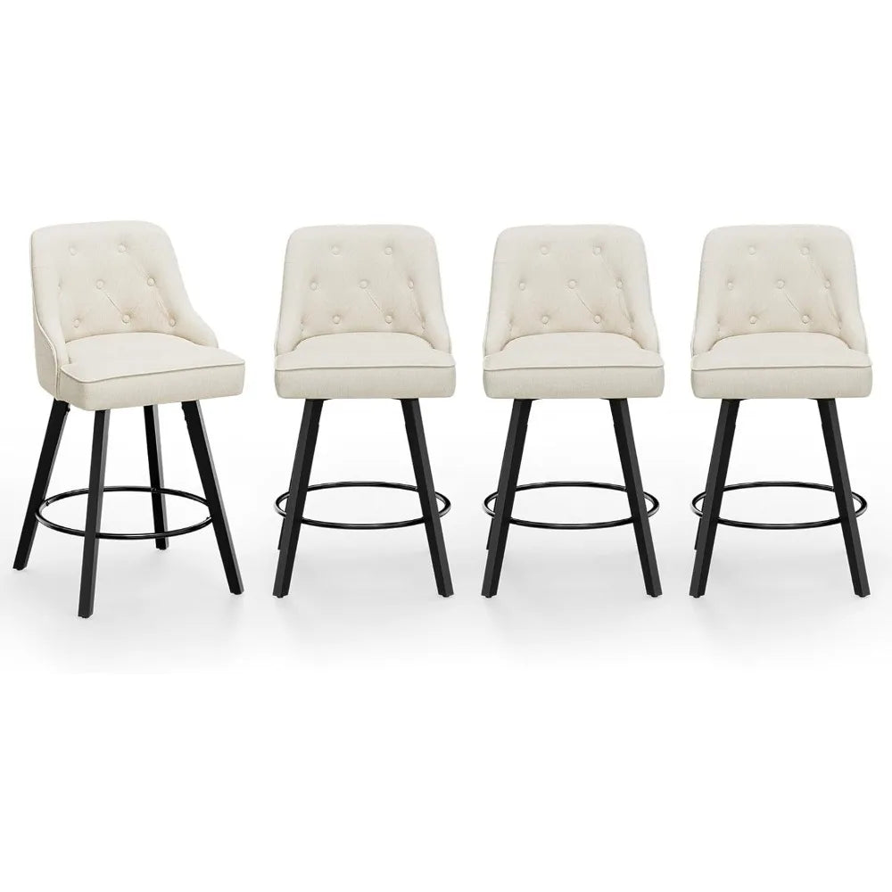 Swivel Linen Bar Stools With Back Counter Height Set 2
