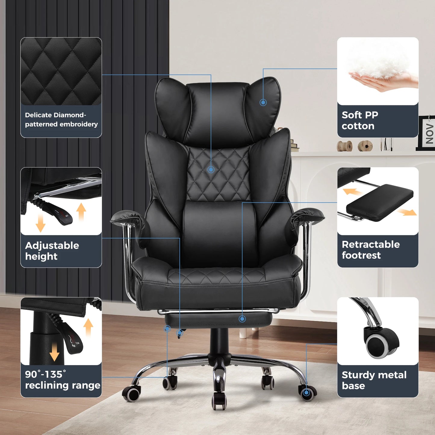 COMHOMA Ergonomic Office Chair With Pocket Spring Lumbar Support Footrest