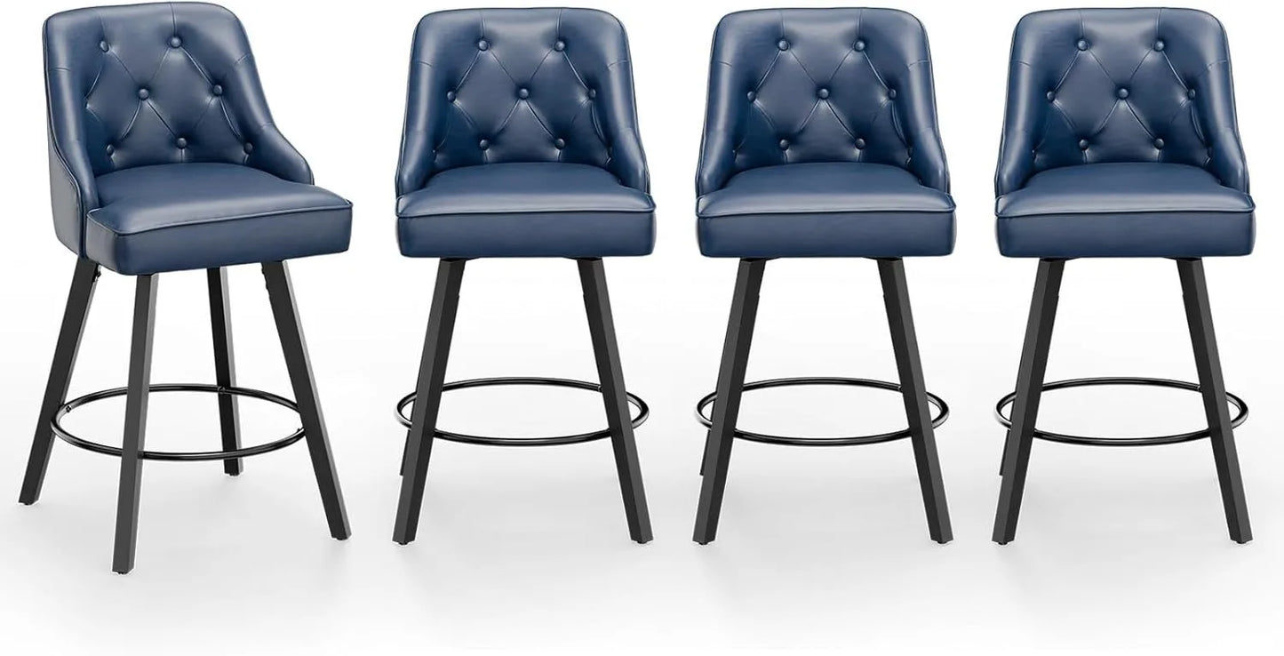Swivel Linen Bar Stools With Back Counter Height Set 2