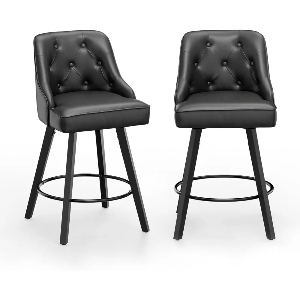 Swivel Linen Bar Stools With Back Counter Height Set 2