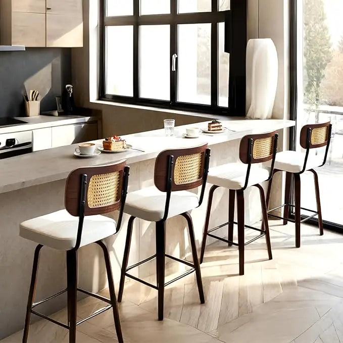 Swivel Linen Bar Stools With Back Counter Height Set 2