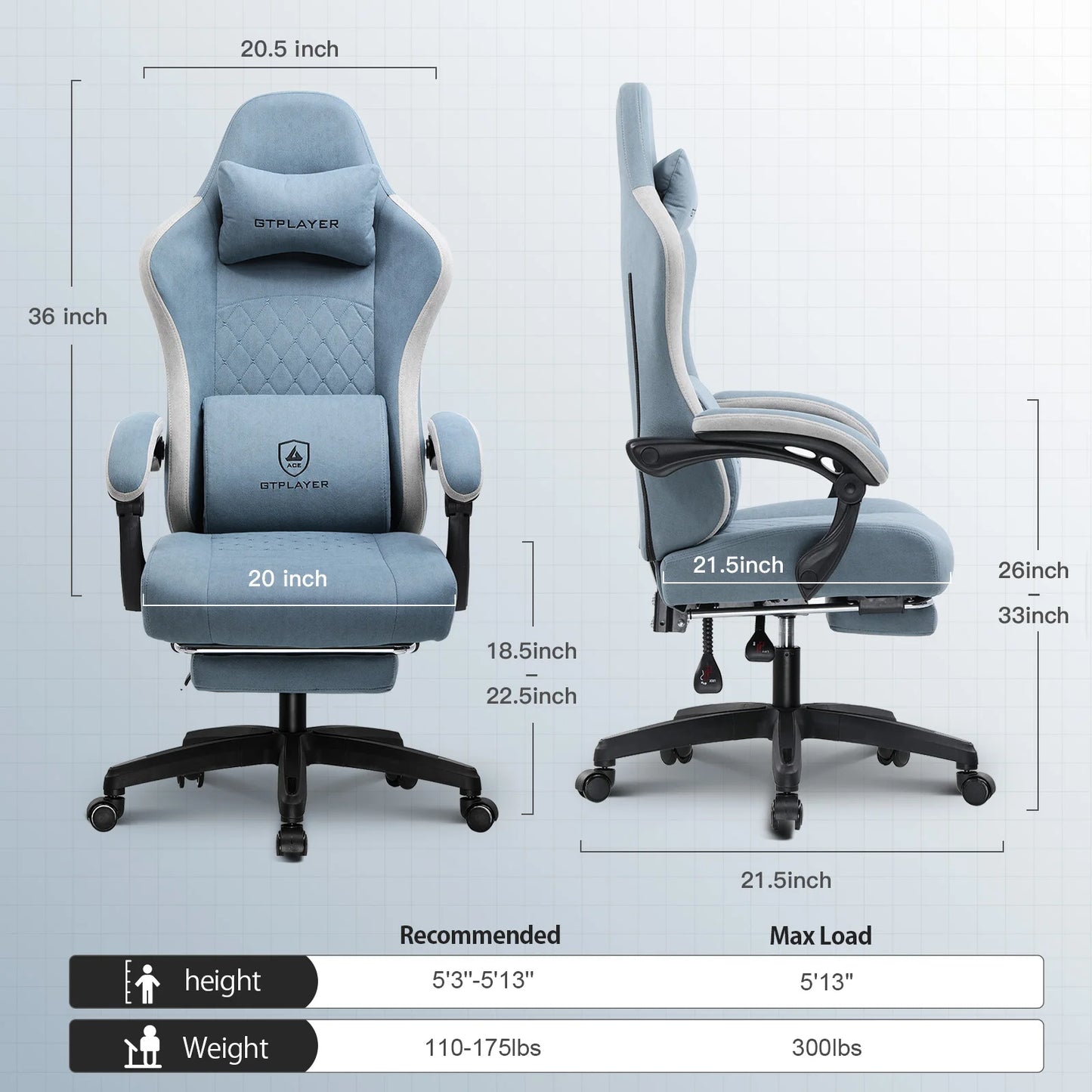 GTPLAYER Gaming Chair With Pocket Spring Cushion And Footrest Ergonomic
