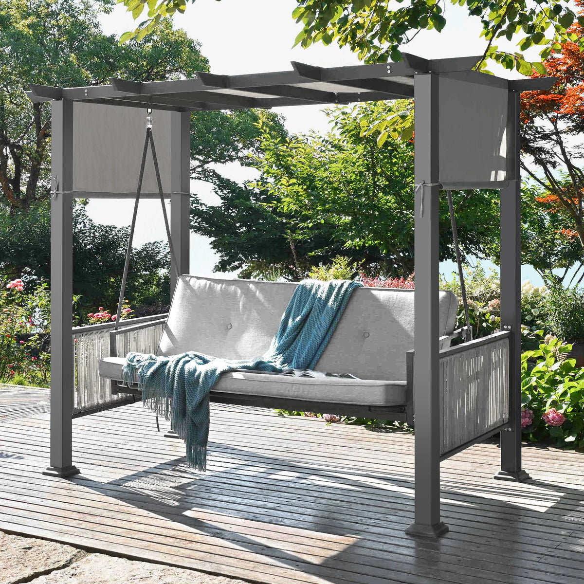 Outdoor Patio Swing Chair With Adjustable Curtains For Gardens