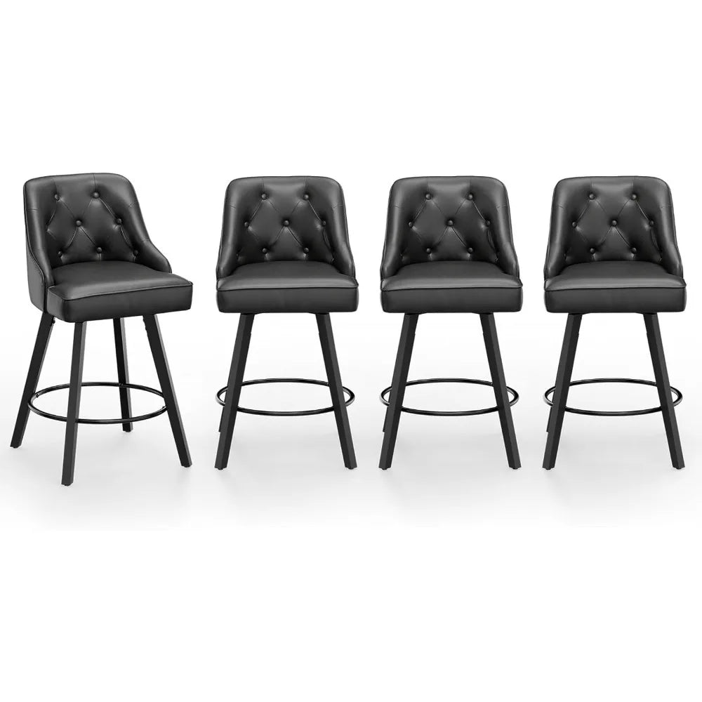 Swivel Linen Bar Stools With Back Counter Height Set 2