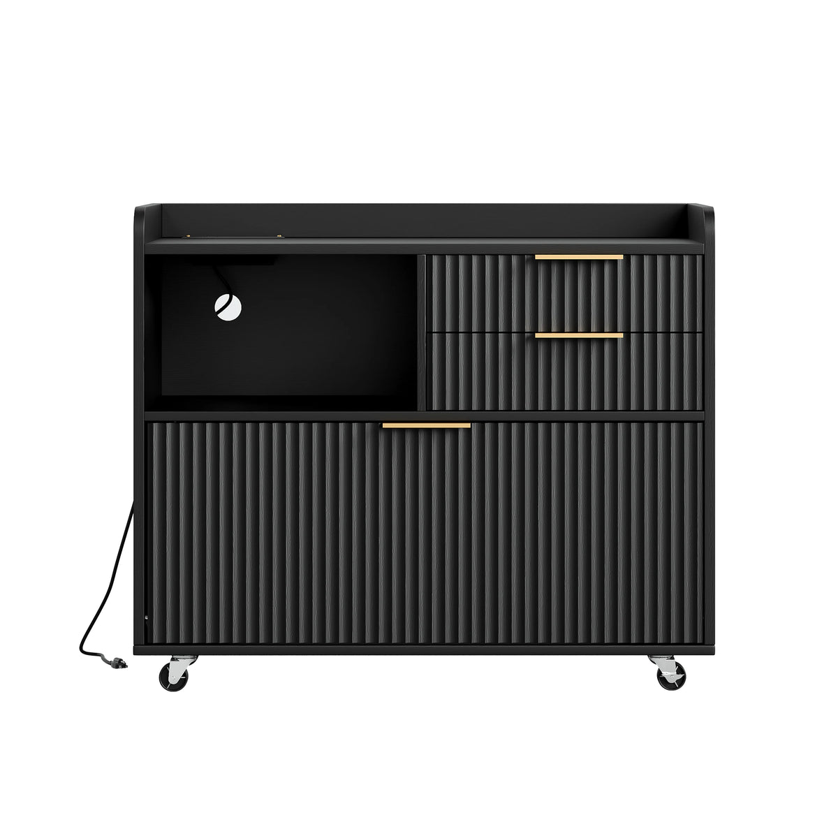 Mobile Office Filing Cabinet With Charging Station And Open Shelf