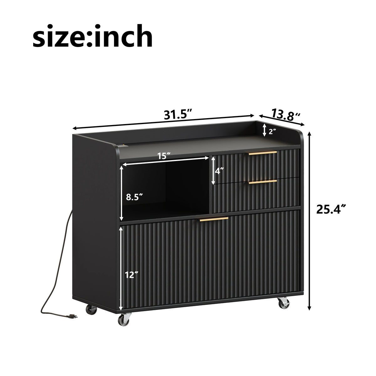 Mobile Office Filing Cabinet With Charging Station And Open Shelf
