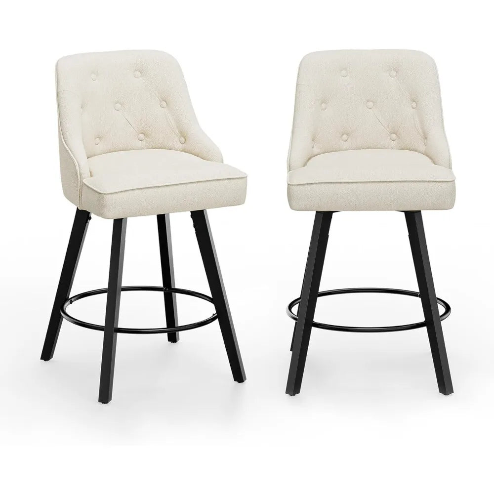 Swivel Linen Bar Stools With Back Counter Height Set 2