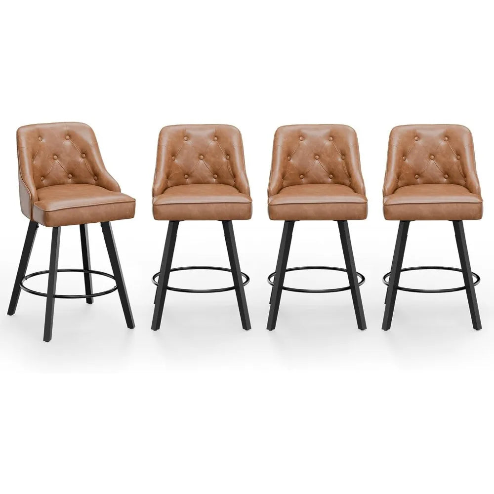 Swivel Linen Bar Stools With Back Counter Height Set 2