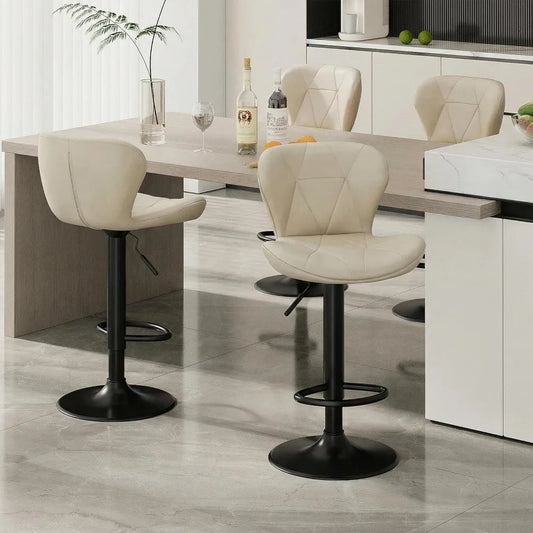 Adjustable PU Leather Swivel Bar Stools With High Backrest