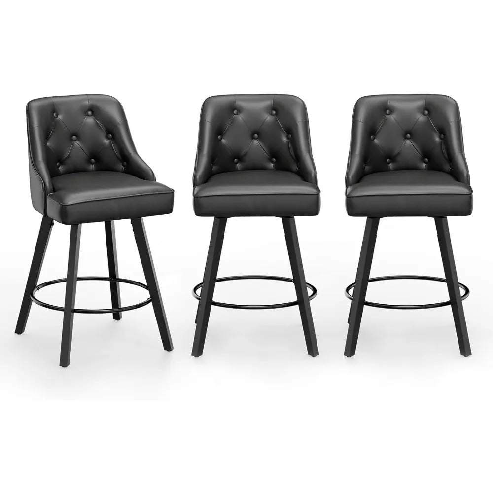 Swivel Linen Bar Stools With Back Counter Height Set 2