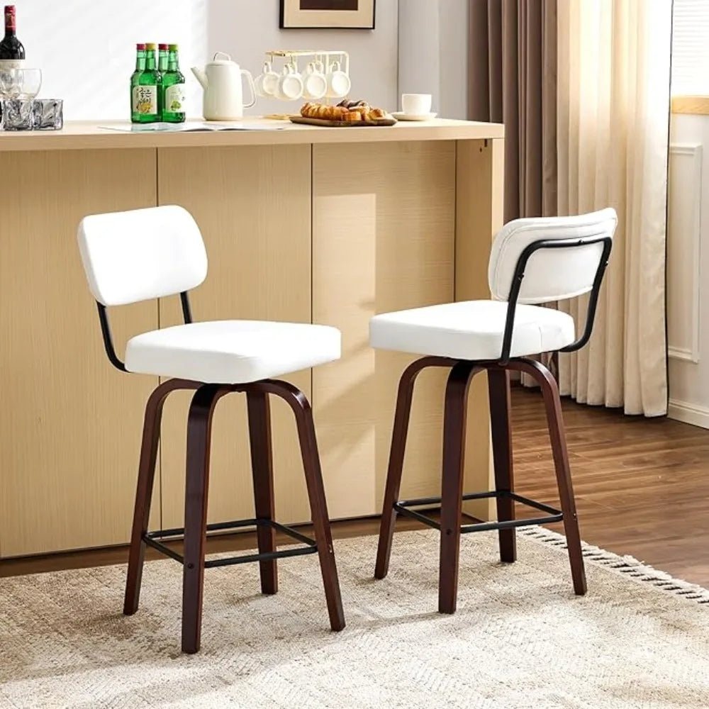 Swivel Linen Bar Stools With Back Counter Height Set 2
