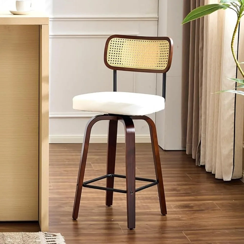 Swivel Linen Bar Stools With Back Counter Height Set 2