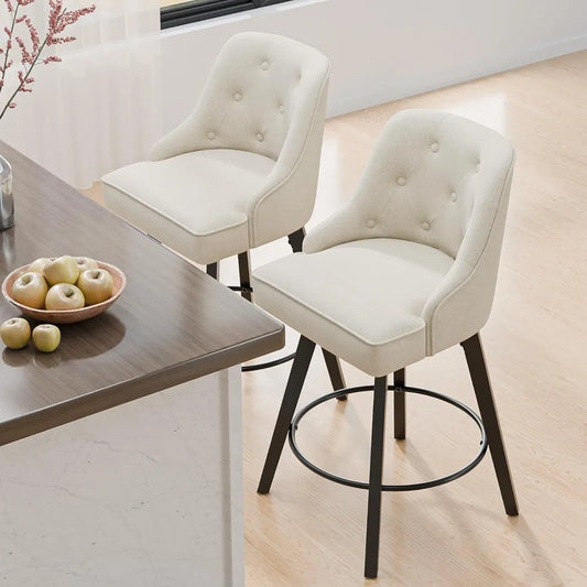 Swivel Linen Bar Stools With Back Counter Height Set 2