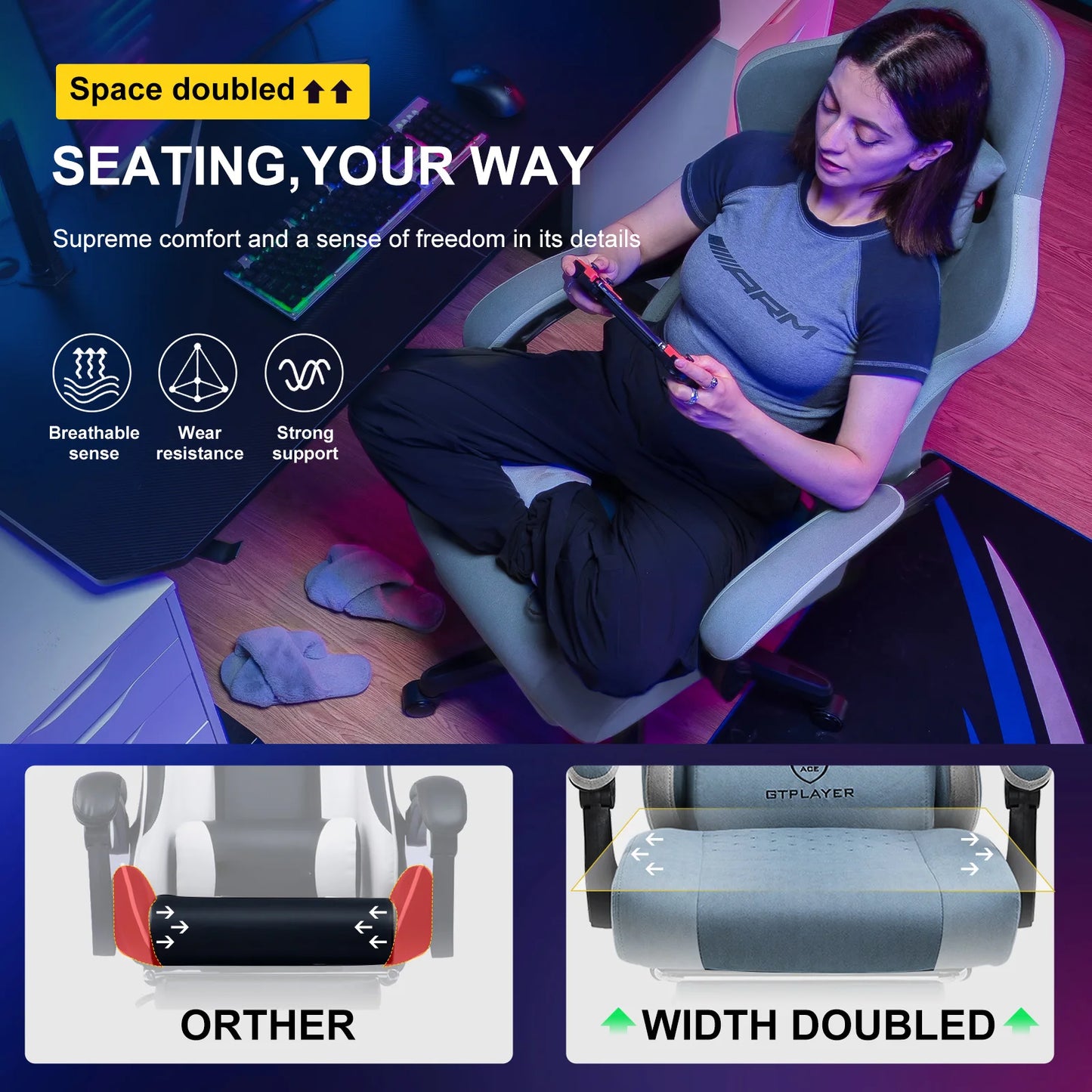 GTPLAYER Gaming Chair With Pocket Spring Cushion And Footrest Ergonomic