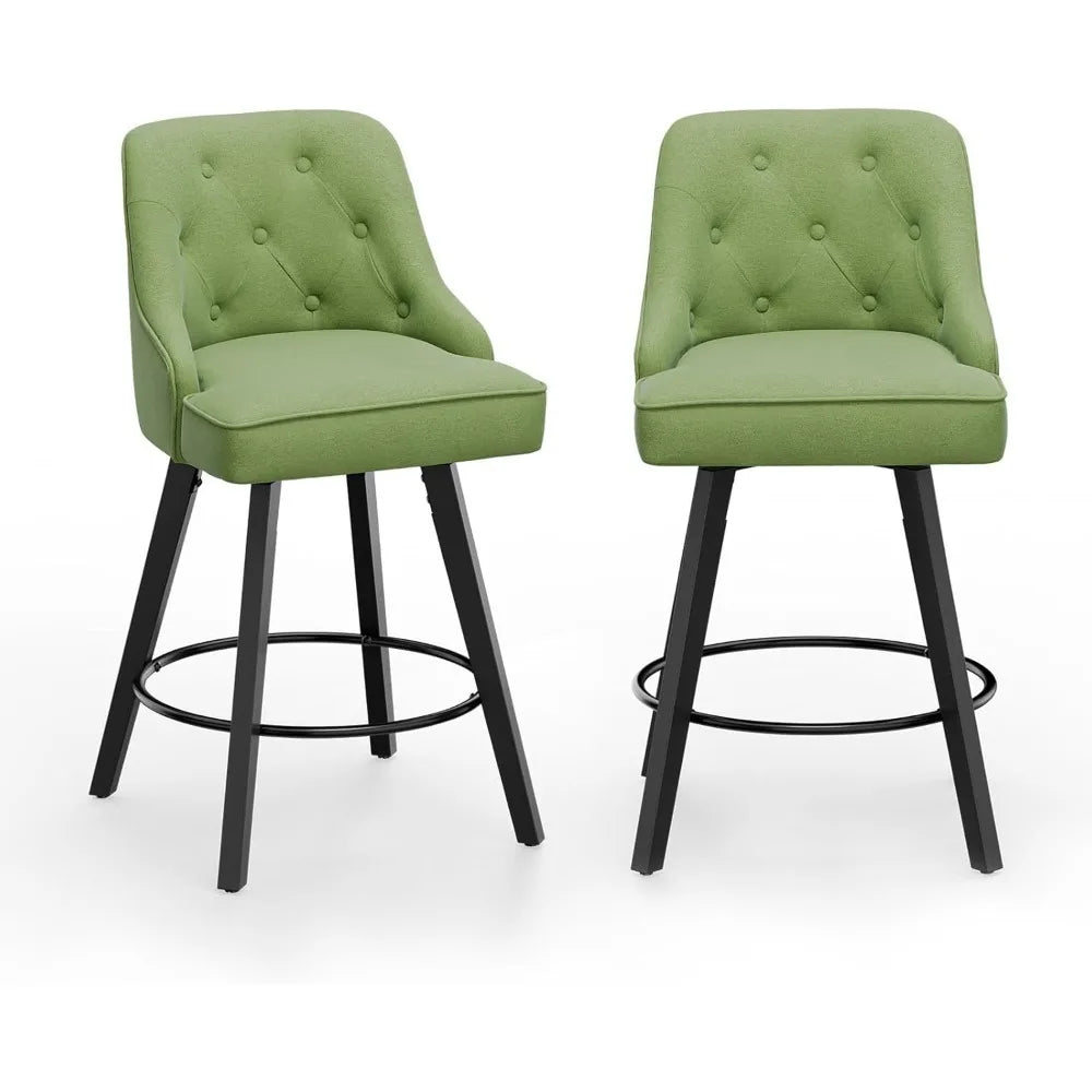 Swivel Linen Bar Stools With Back Counter Height Set 2