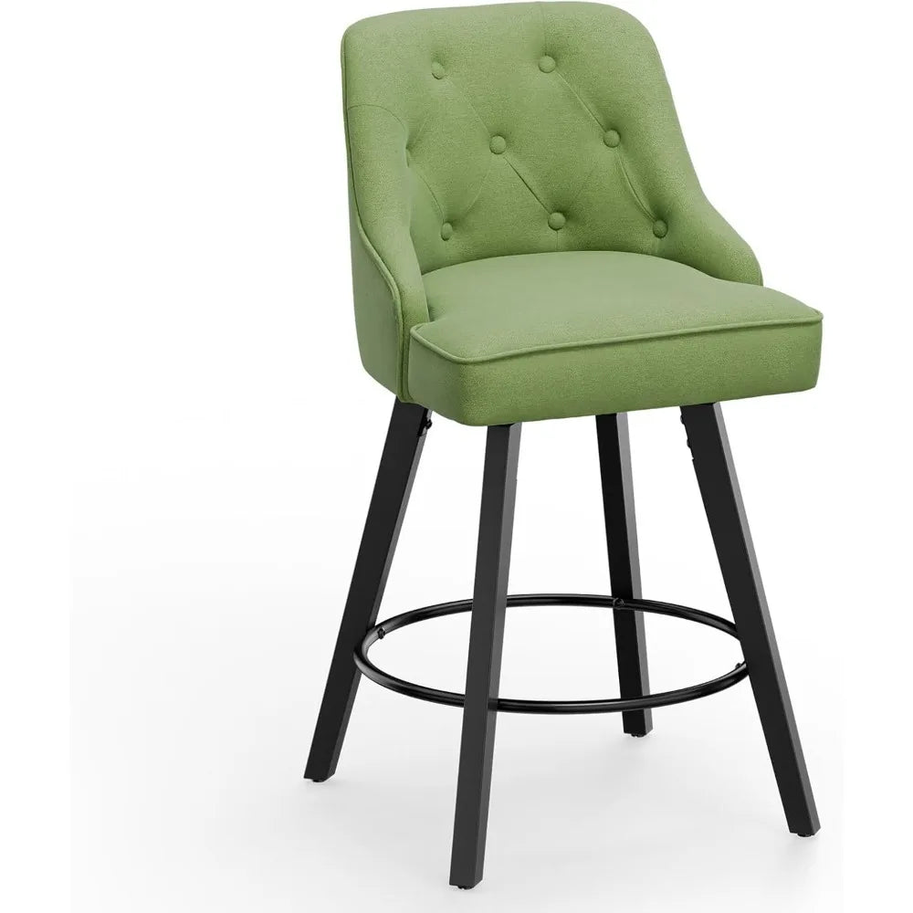 Swivel Linen Bar Stools With Back Counter Height Set 2