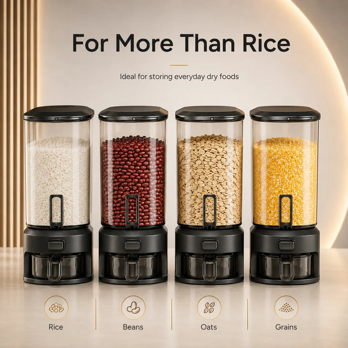ONENOBLE Rice Dispenser Container With Measuring Cup For Dry Food