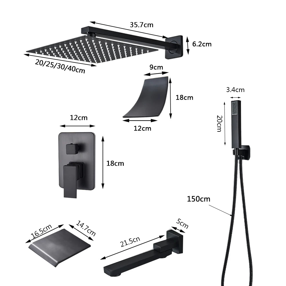 Rozin RZ6028 Wall Mounted Rainfall Shower System Stainless Steel