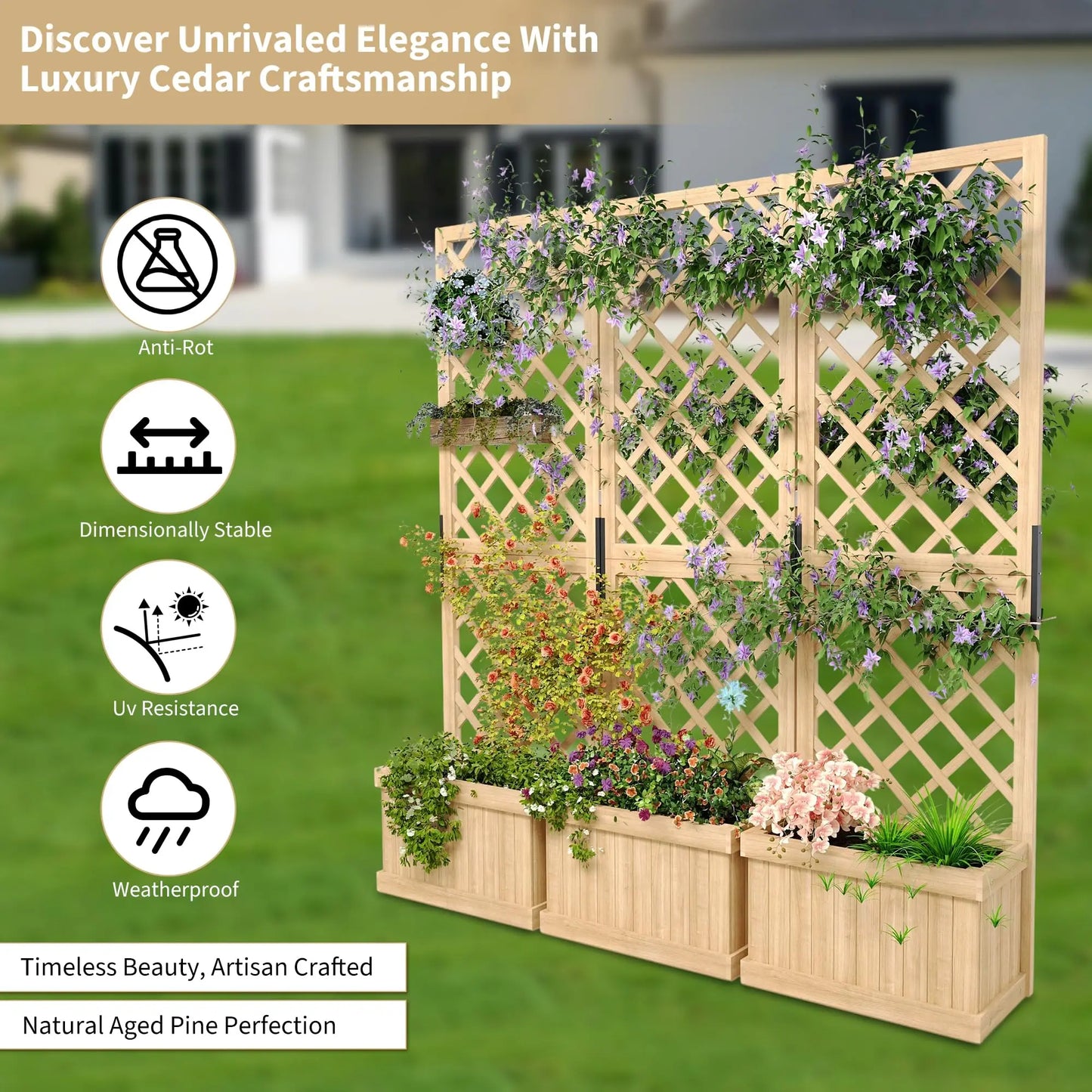HiMISS Cedar Privacy Screen With Planter Box Outdoor Garden Fence