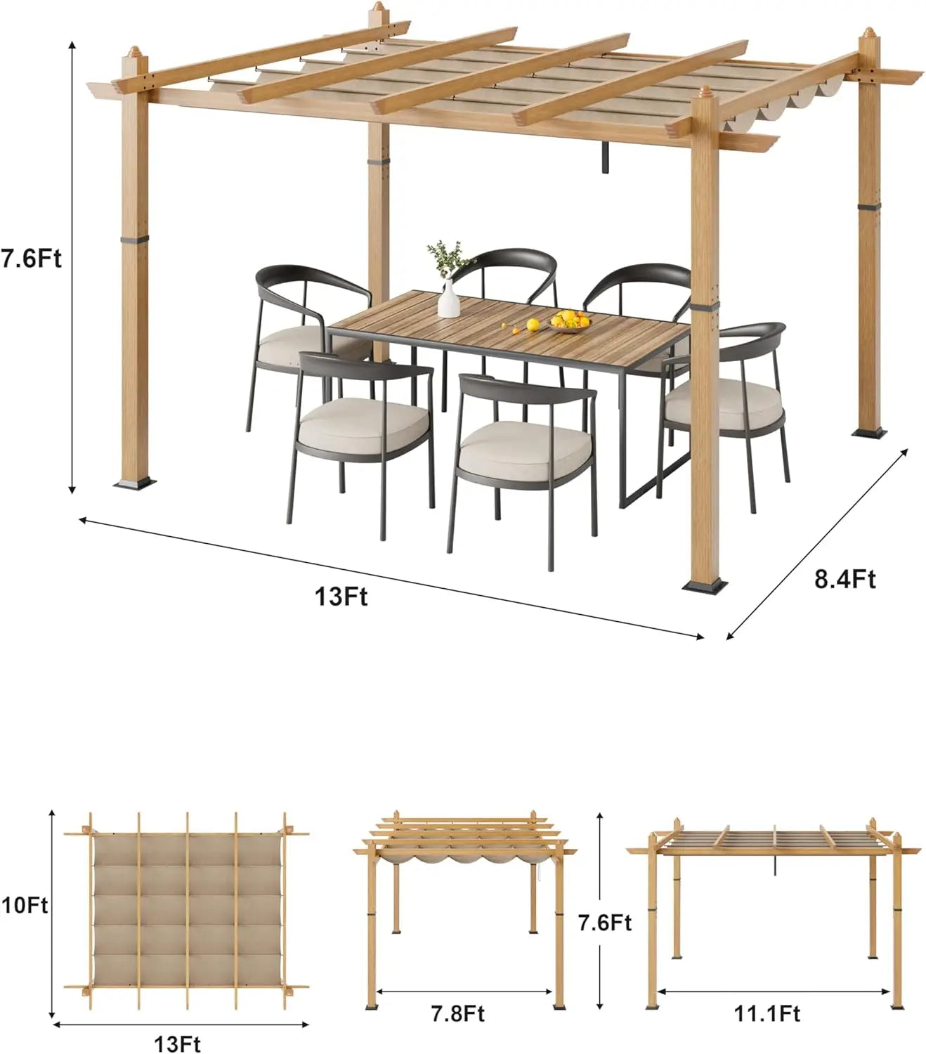 HiMISS Outdoor Pergola With Retractable Canopy Faux Wood Gazebo