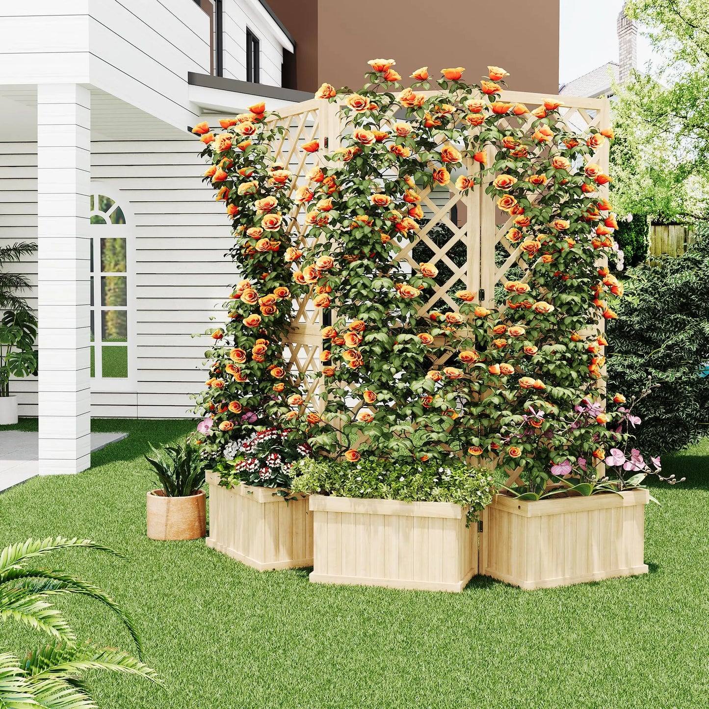 HiMISS Cedar Privacy Screen With Planter Box Outdoor Garden Fence